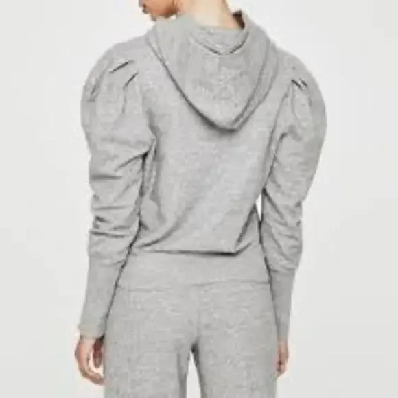 AG Jeans 100% Cotton Puff Sleeve Hoodie Heathered Gray XS Cottagecore Soft Girl - Picture 3 of 8